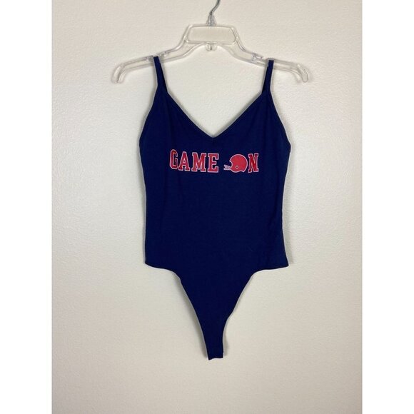 ✨2/$20✨ PINK Collegiate Collection V-Neck Red Game on Bodysuit Size L - Picture 1 of 14